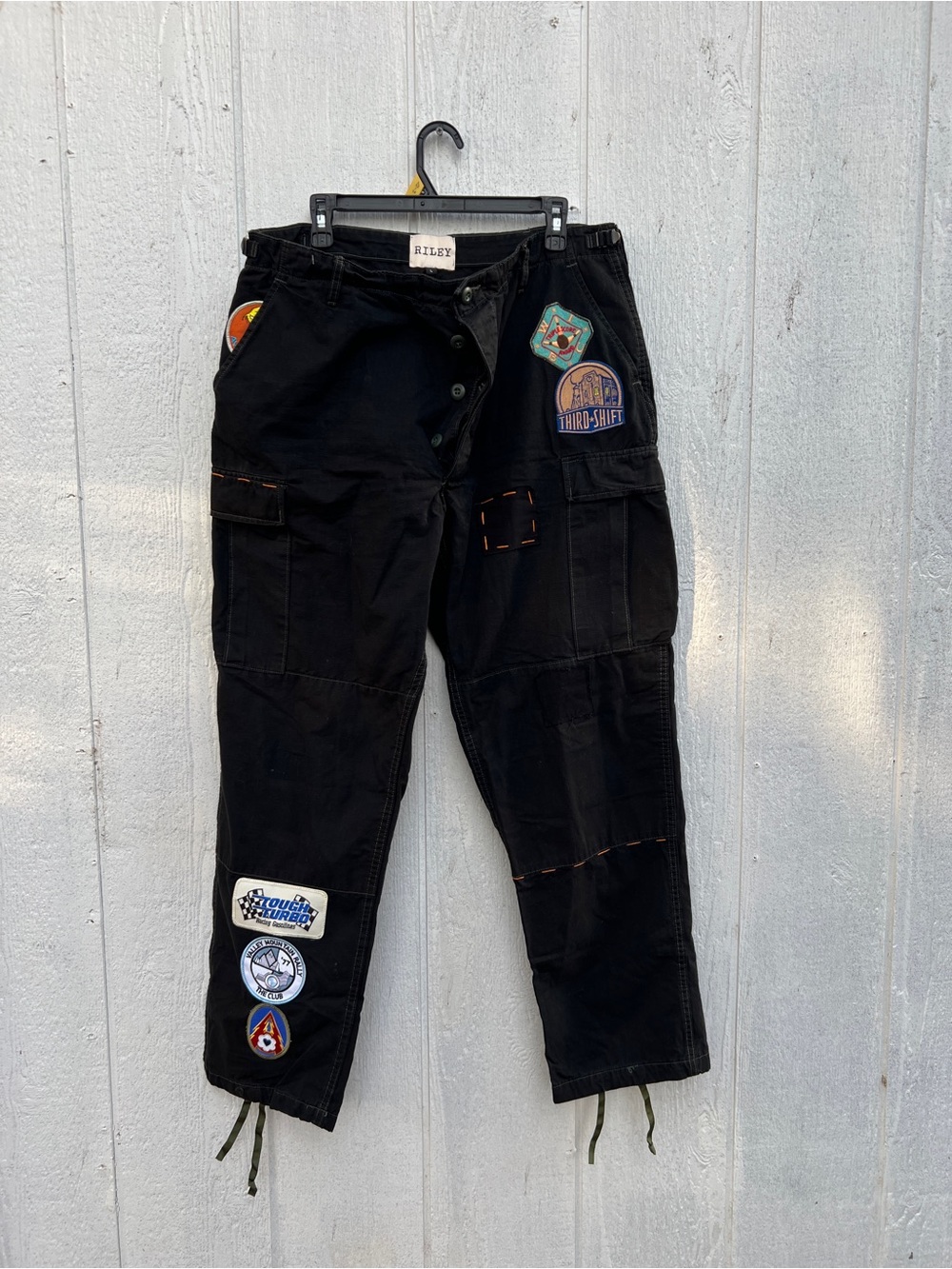 Riley Men's Black Cargo Pants with Patch Details